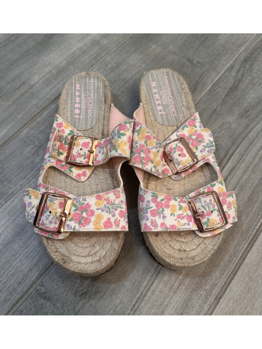 LoveShackFancy x Manebí Nordic Floral Leather Espadrille Slides 37 US 7 Womens